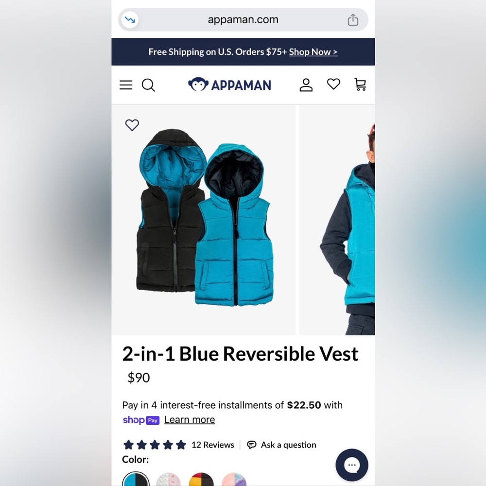 NWOT: Appaman 2-in-1 Blue Reversible Puffer Vest, sz. 12 (currently retail $90)